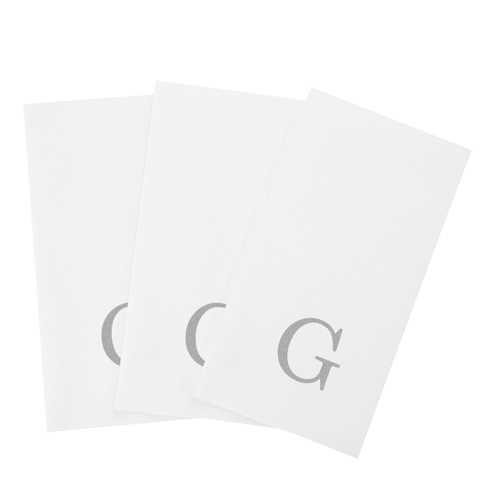 Luxenap Rectangle Silver Letter G White Paper Linen-Feel Guest Towel / Napkin - Air Laid, Sans Serif Font - 15 3/4" x 8" - 50 count box