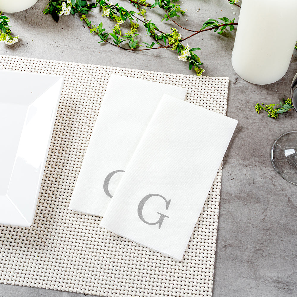 Luxenap Rectangle Silver Letter G White Paper Linen-Feel Guest Towel / Napkin - Air Laid, Sans Serif Font - 15 3/4" x 8" - 2000 count box