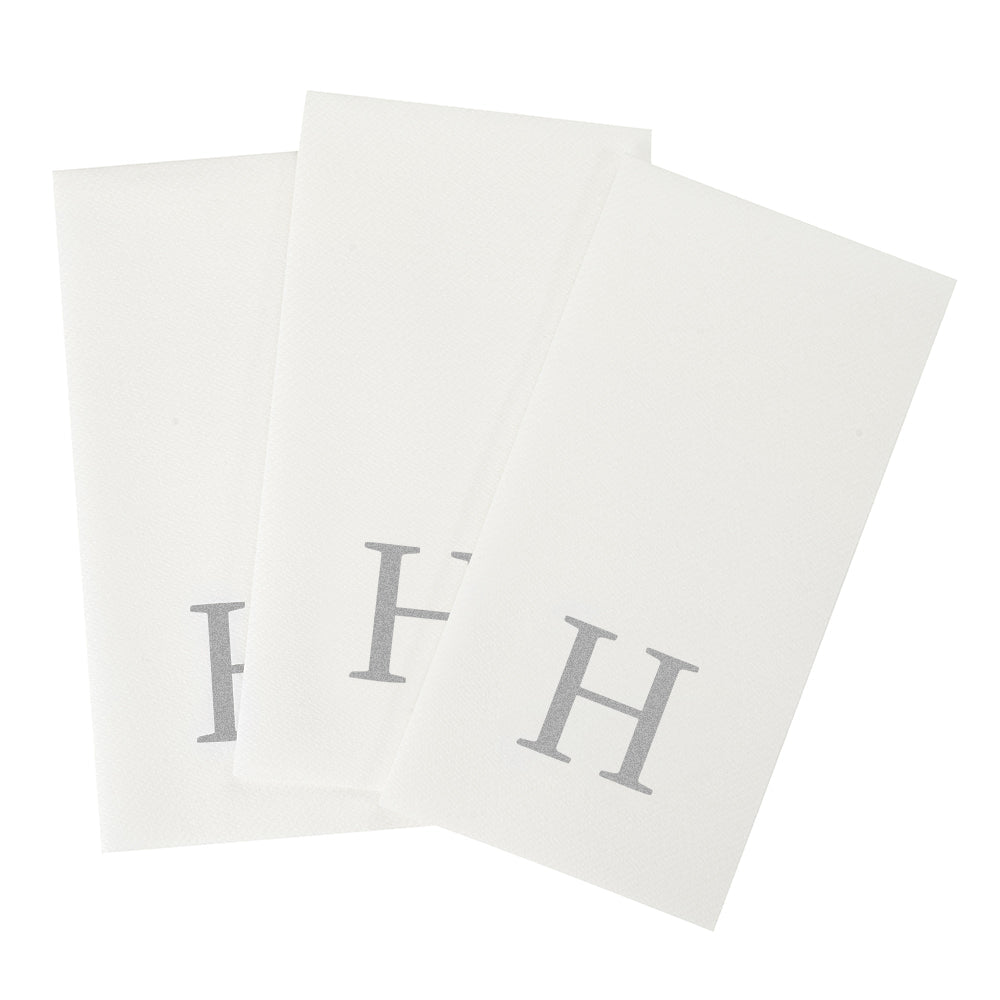 Luxenap Rectangle Silver Letter H White Paper Linen-Feel Guest Towel / Napkin - Air Laid, Sans Serif Font - 15 3/4" x 8" - 2000 count box