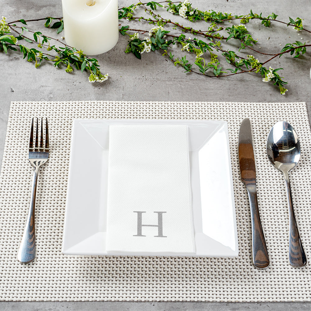 Luxenap Rectangle Silver Letter H White Paper Linen-Feel Guest Towel / Napkin - Air Laid, Sans Serif Font - 15 3/4" x 8" - 2000 count box