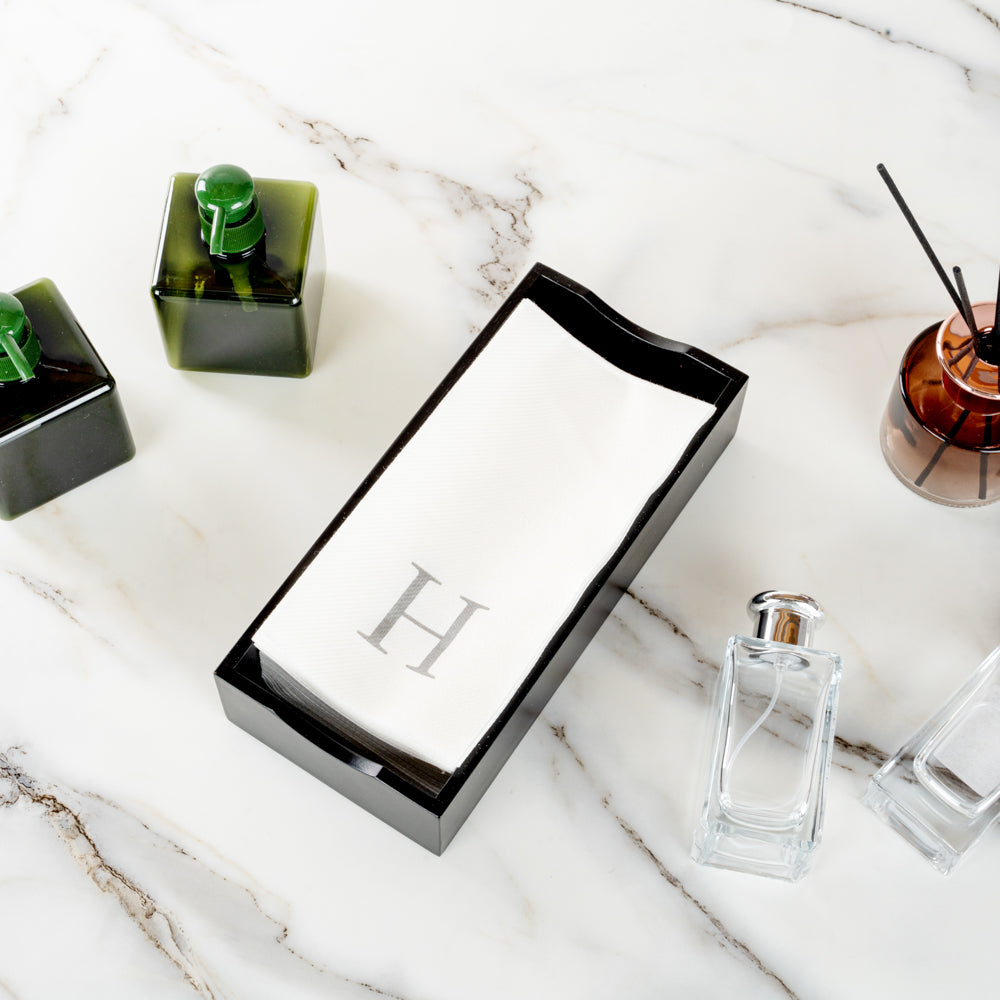 Luxenap Rectangle Silver Letter H White Paper Linen-Feel Guest Towel / Napkin - Air Laid, Sans Serif Font - 15 3/4" x 8" - 2000 count box