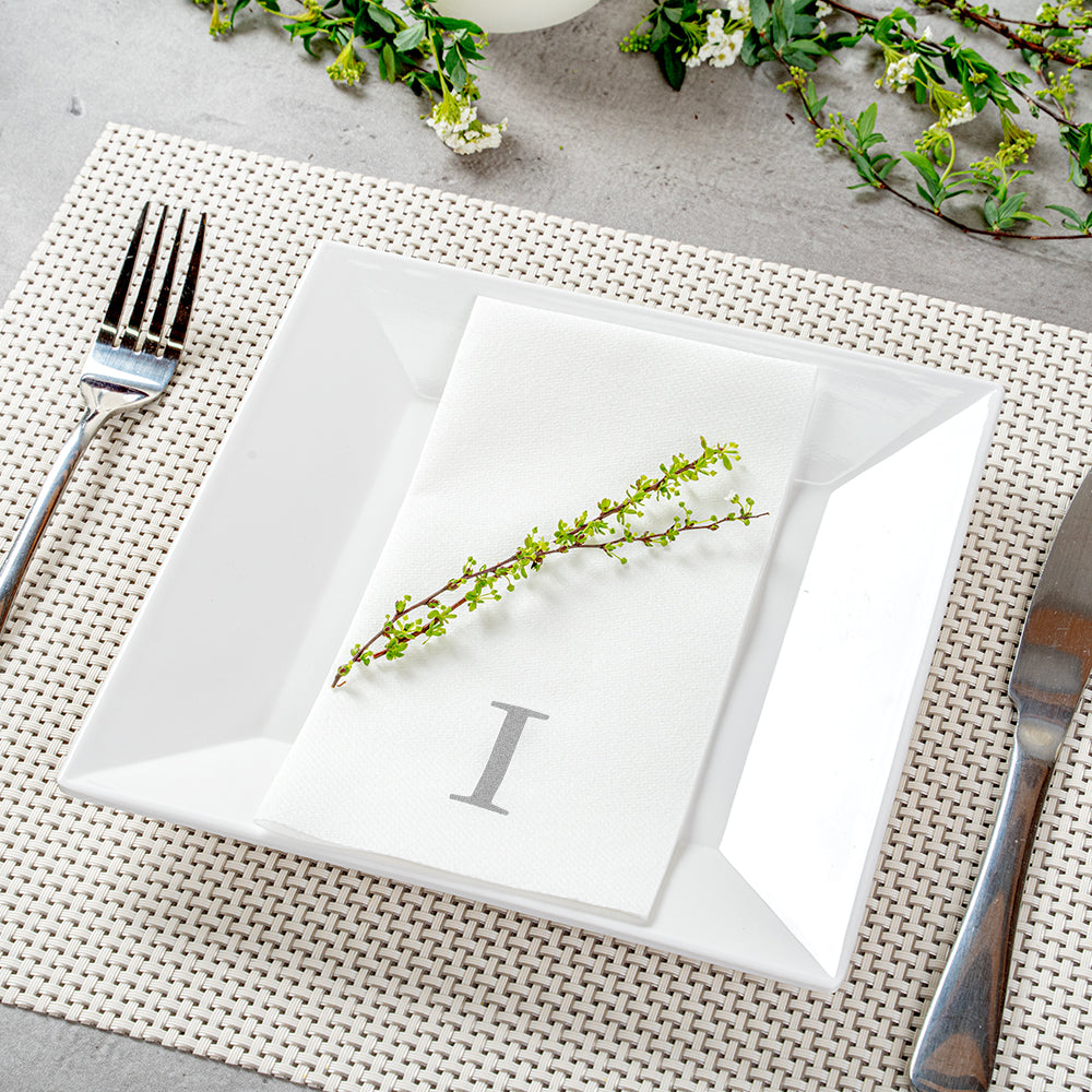 Luxenap Rectangle Silver Letter I White Paper Linen-Feel Guest Towel / Napkin - Air Laid, Sans Serif Font - 15 3/4" x 8" - 2000 count box
