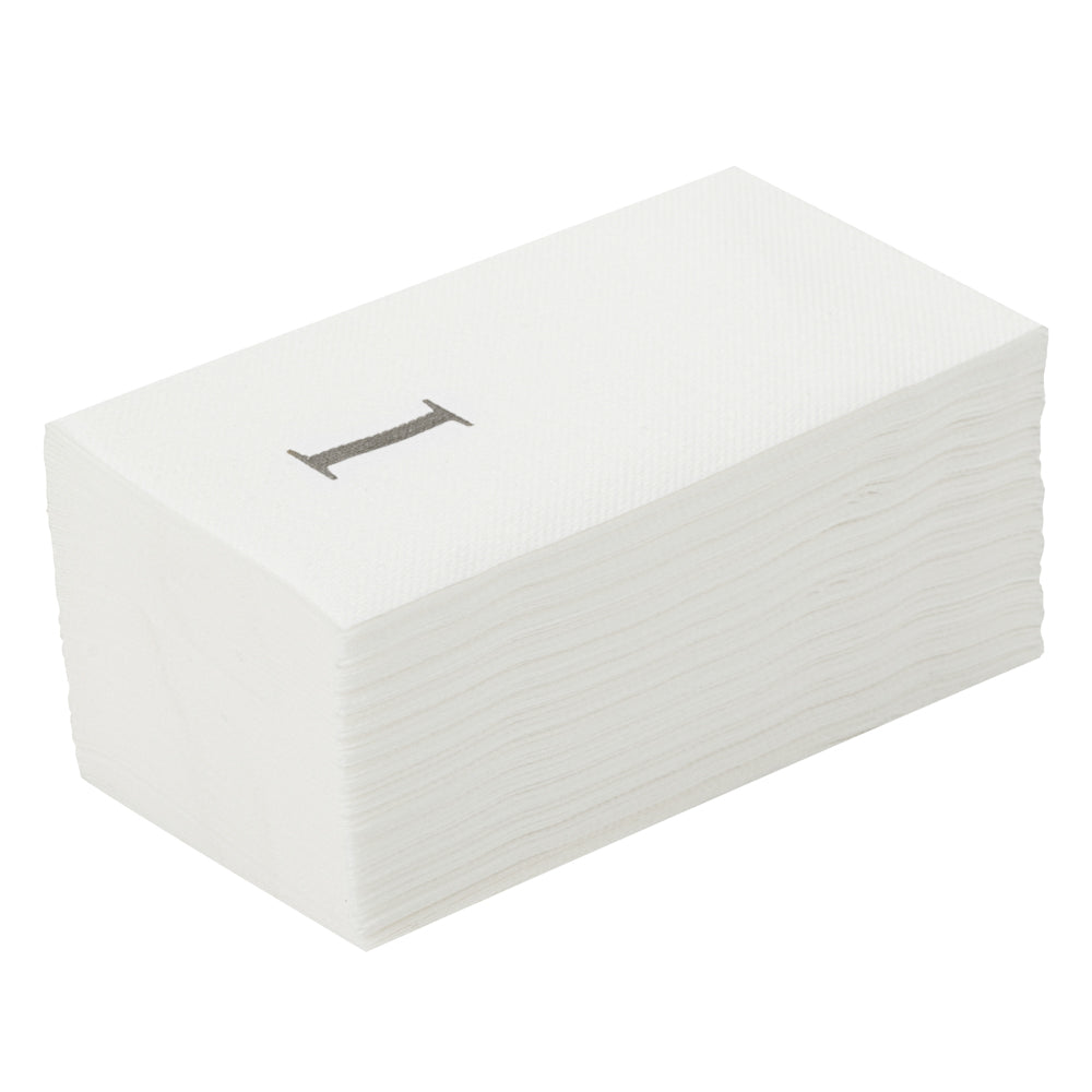Luxenap Rectangle Silver Letter I White Paper Linen-Feel Guest Towel / Napkin - Air Laid, Sans Serif Font - 15 3/4" x 8" - 50 count box