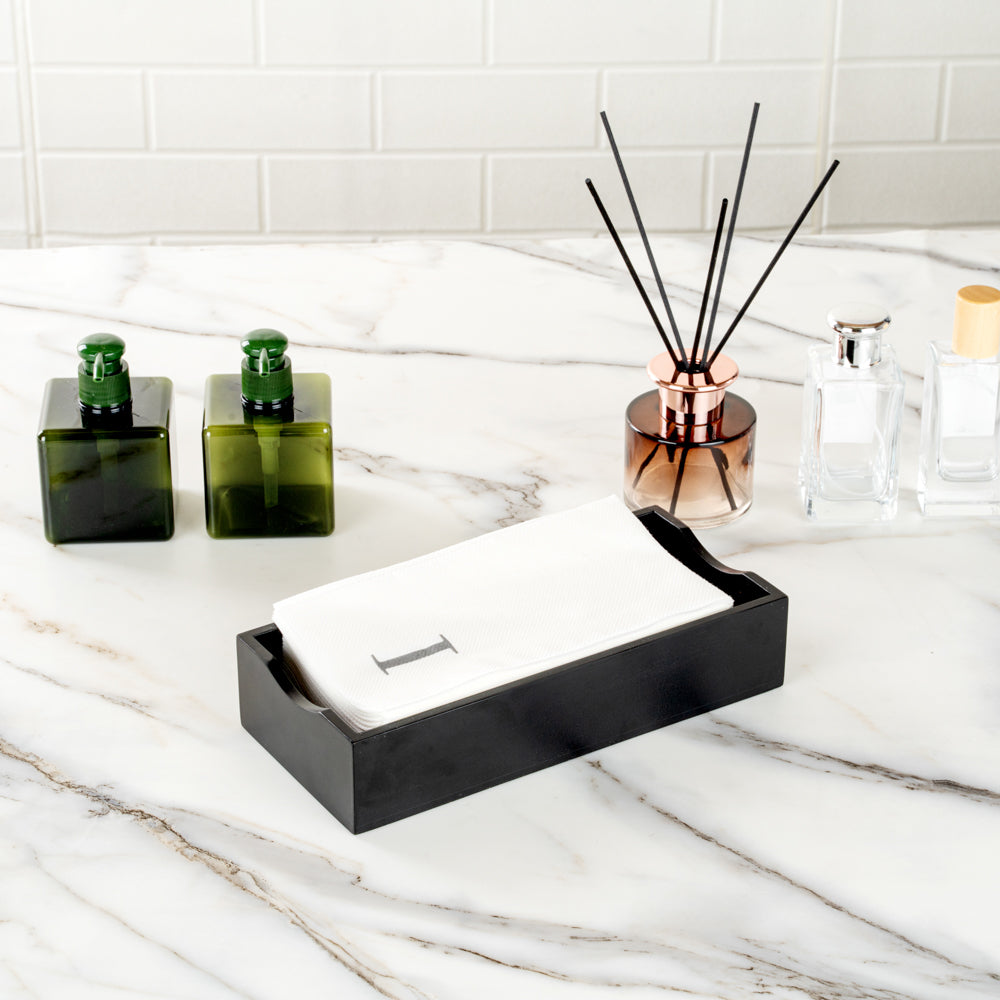 Luxenap Rectangle Silver Letter I White Paper Linen-Feel Guest Towel / Napkin - Air Laid, Sans Serif Font - 15 3/4" x 8" - 50 count box