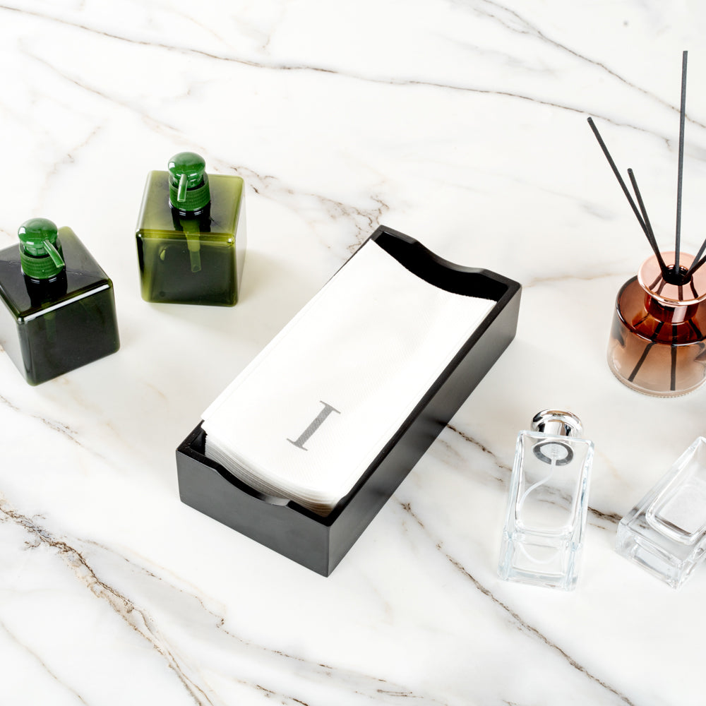 Luxenap Rectangle Silver Letter I White Paper Linen-Feel Guest Towel / Napkin - Air Laid, Sans Serif Font - 15 3/4" x 8" - 2000 count box