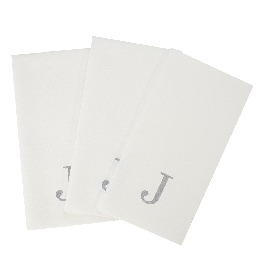 Luxenap Rectangle Silver Letter J White Paper Linen-Feel Guest Towel / Napkin - Air Laid, Sans Serif Font - 15 3/4" x 8" - 2000 count box
