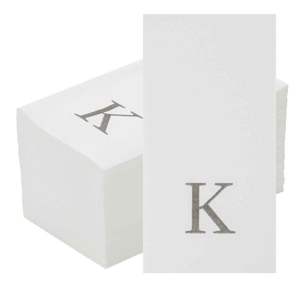 Luxenap Rectangle Silver Letter K White Paper Linen-Feel Guest Towel / Napkin - Air Laid, Sans Serif Font - 15 3/4" x 8" - 50 count box