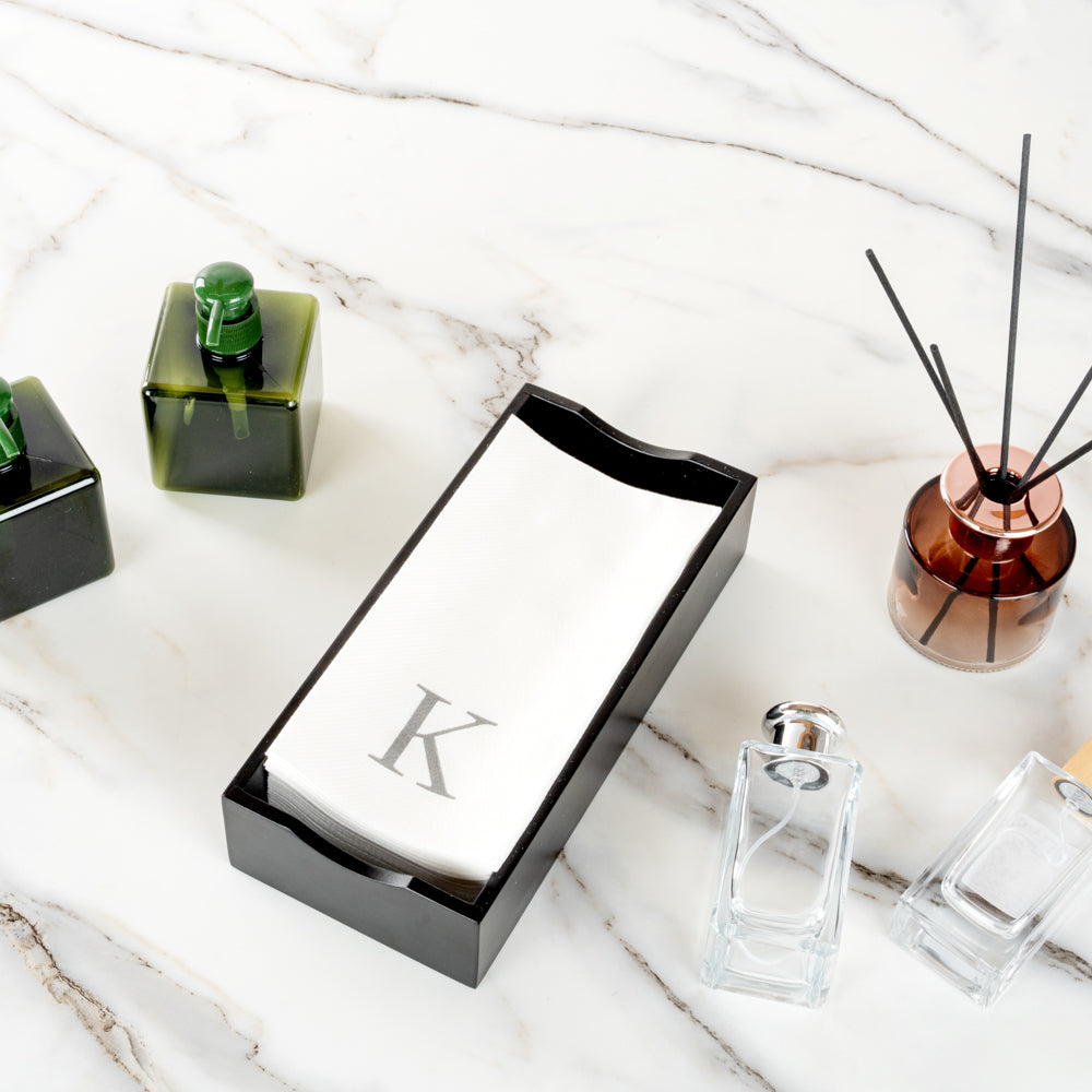 Luxenap Rectangle Silver Letter K White Paper Linen-Feel Guest Towel / Napkin - Air Laid, Sans Serif Font - 15 3/4" x 8" - 50 count box