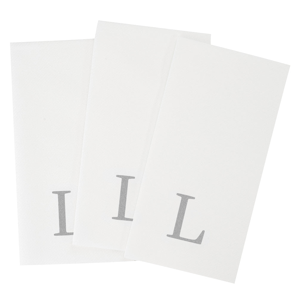 Luxenap Rectangle Silver Letter L White Paper Linen-Feel Guest Towel / Napkin - Air Laid, Sans Serif Font - 15 3/4" x 8" - 50 count box