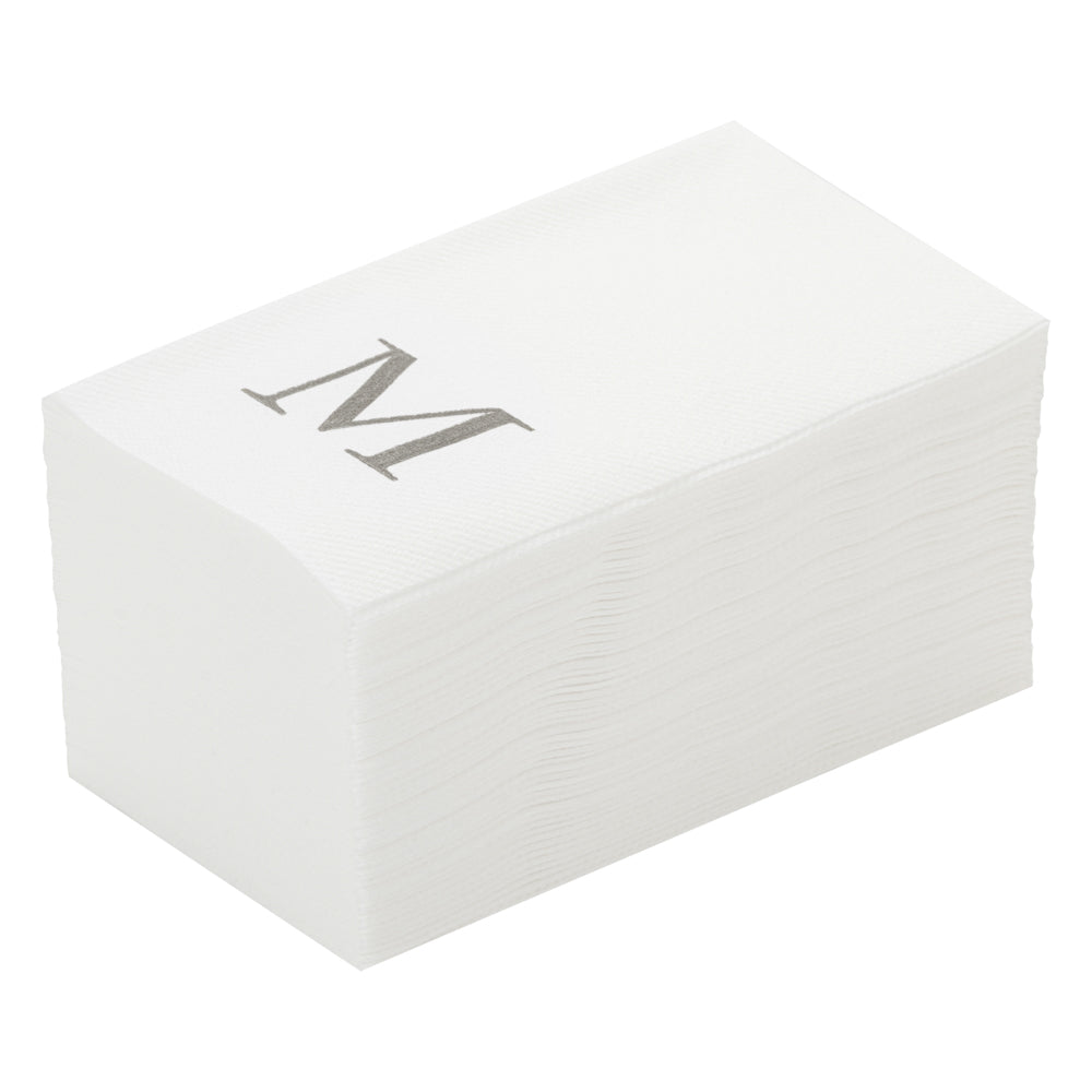 Luxenap Rectangle Silver Letter M White Paper Linen-Feel Guest Towel / Napkin - Air Laid, Sans Serif Font - 15 3/4" x 8" - 50 count box
