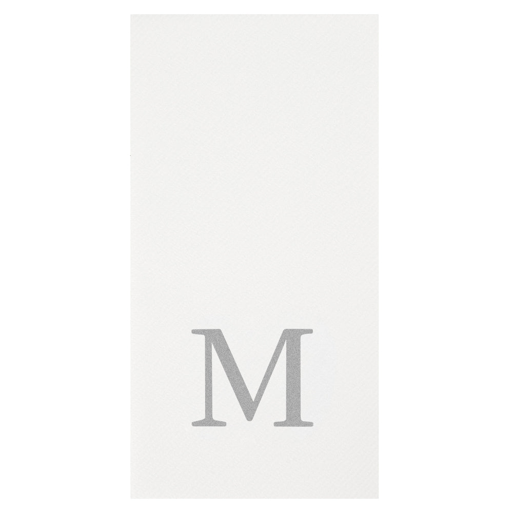 Luxenap Rectangle Silver Letter M White Paper Linen-Feel Guest Towel / Napkin - Air Laid, Sans Serif Font - 15 3/4" x 8" - 50 count box