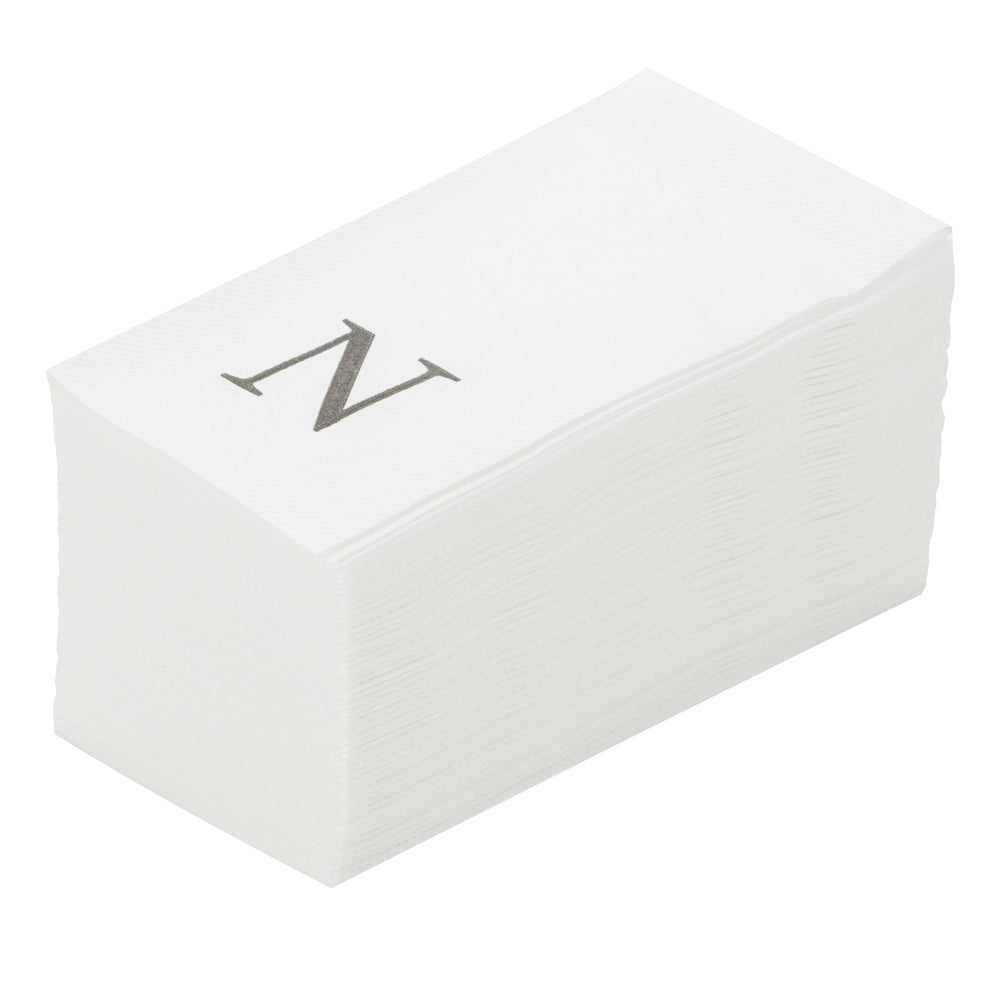 Luxenap Rectangle Silver Letter N White Paper Linen-Feel Guest Towel / Napkin - Air Laid, Sans Serif Font - 15 3/4" x 8" - 50 count box