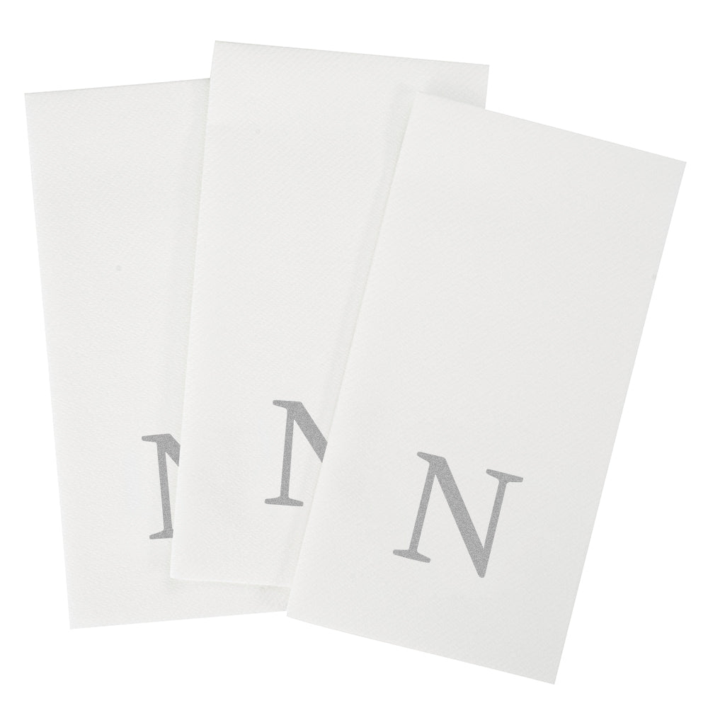 Luxenap Rectangle Silver Letter N White Paper Linen-Feel Guest Towel / Napkin - Air Laid, Sans Serif Font - 15 3/4" x 8" - 50 count box