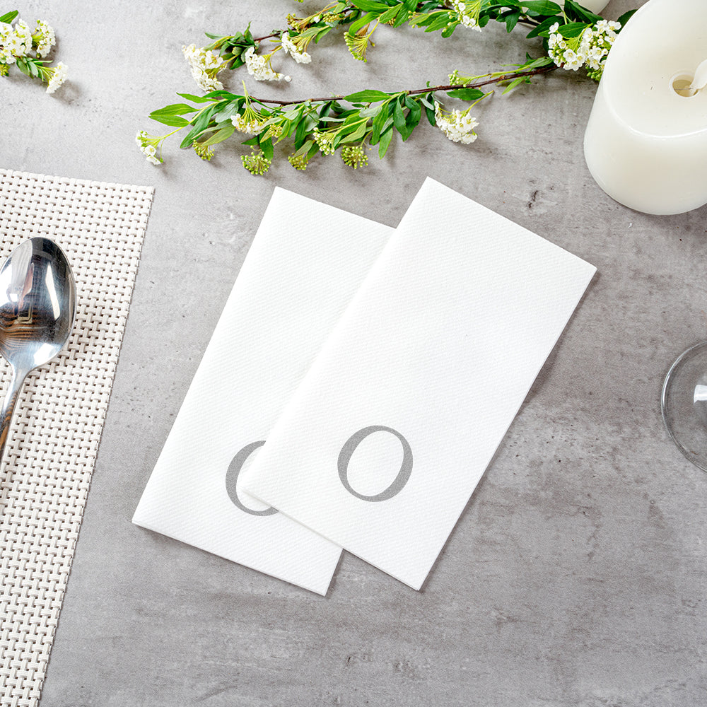 Luxenap Rectangle Silver Letter O White Paper Linen-Feel Guest Towel / Napkin - Air Laid, Sans Serif Font - 15 3/4" x 8" - 50 count box