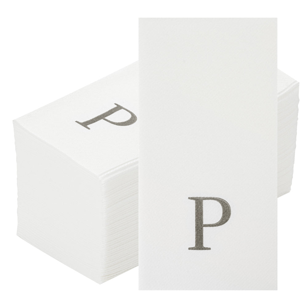 Luxenap Rectangle Silver Letter P White Paper Linen-Feel Guest Towel / Napkin - Air Laid, Sans Serif Font - 15 3/4" x 8" - 50 count box