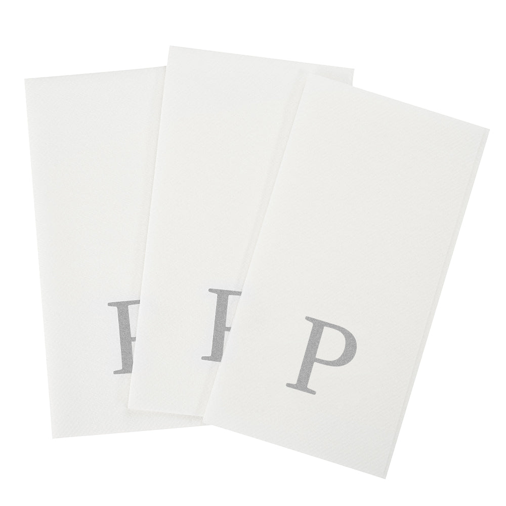 Luxenap Rectangle Silver Letter P White Paper Linen-Feel Guest Towel / Napkin - Air Laid, Sans Serif Font - 15 3/4" x 8" - 50 count box