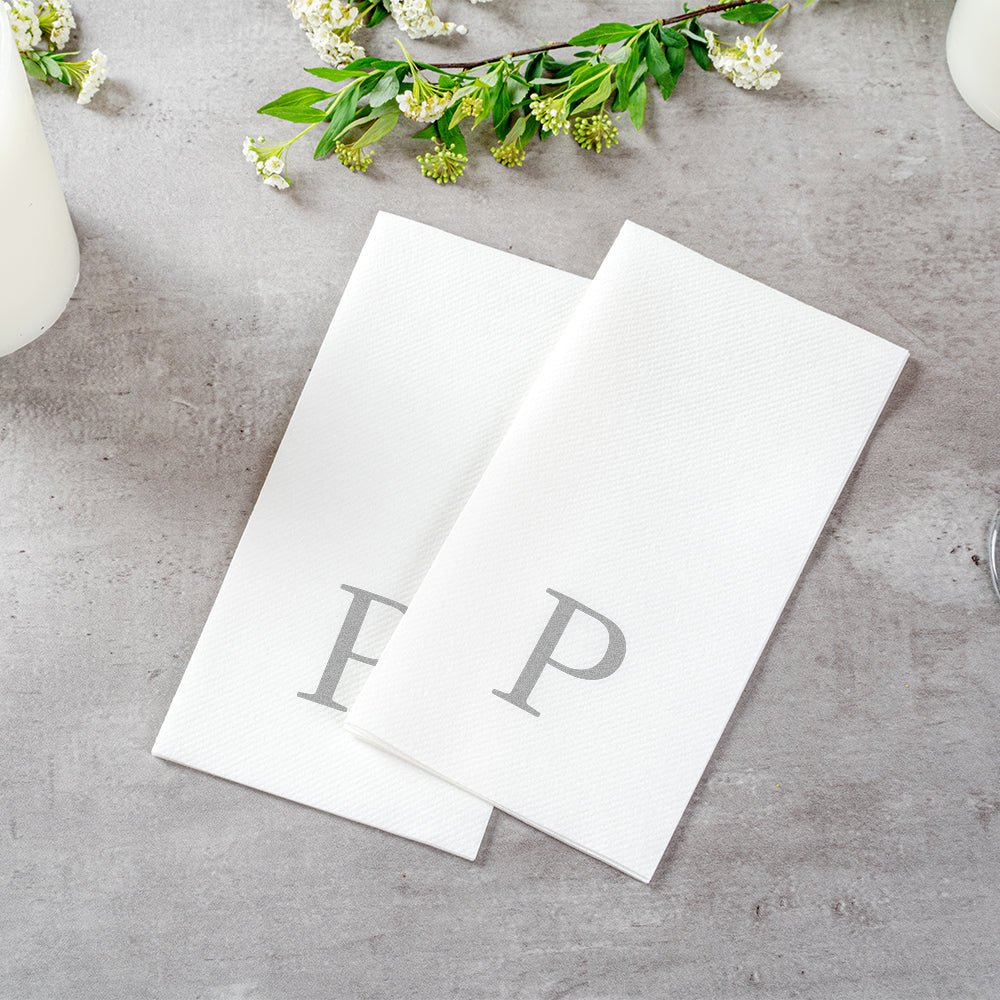 Luxenap Rectangle Silver Letter P White Paper Linen-Feel Guest Towel / Napkin - Air Laid, Sans Serif Font - 15 3/4" x 8" - 2000 count box