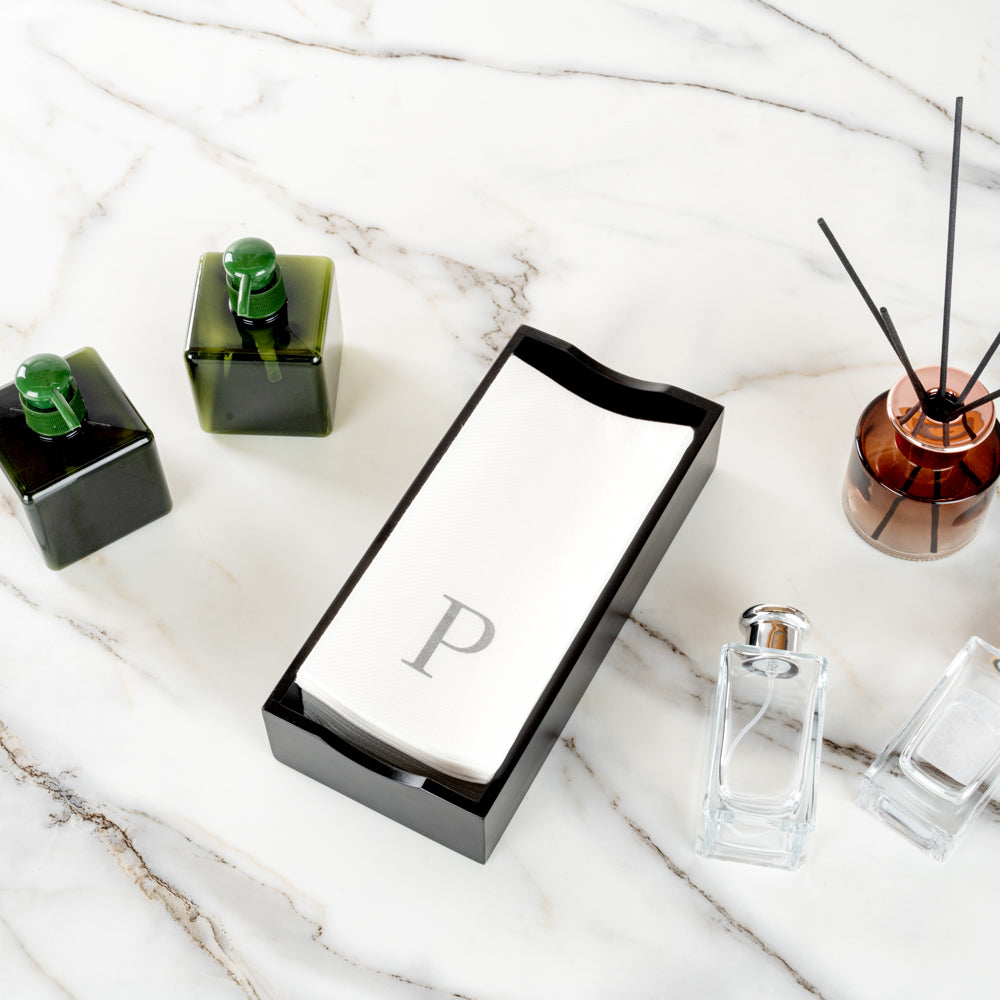 Luxenap Rectangle Silver Letter P White Paper Linen-Feel Guest Towel / Napkin - Air Laid, Sans Serif Font - 15 3/4" x 8" - 2000 count box