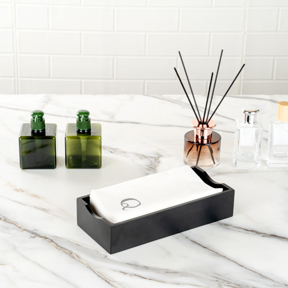 Luxenap Rectangle Silver Letter Q White Paper Linen-Feel Guest Towel / Napkin - Air Laid, Sans Serif Font - 15 3/4" x 8" - 2000 count box