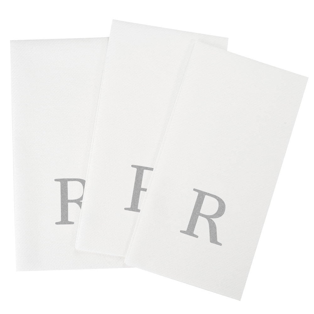 Luxenap Rectangle Silver Letter R White Paper Linen-Feel Guest Towel / Napkin - Air Laid, Sans Serif Font - 15 3/4" x 8" - 2000 count box