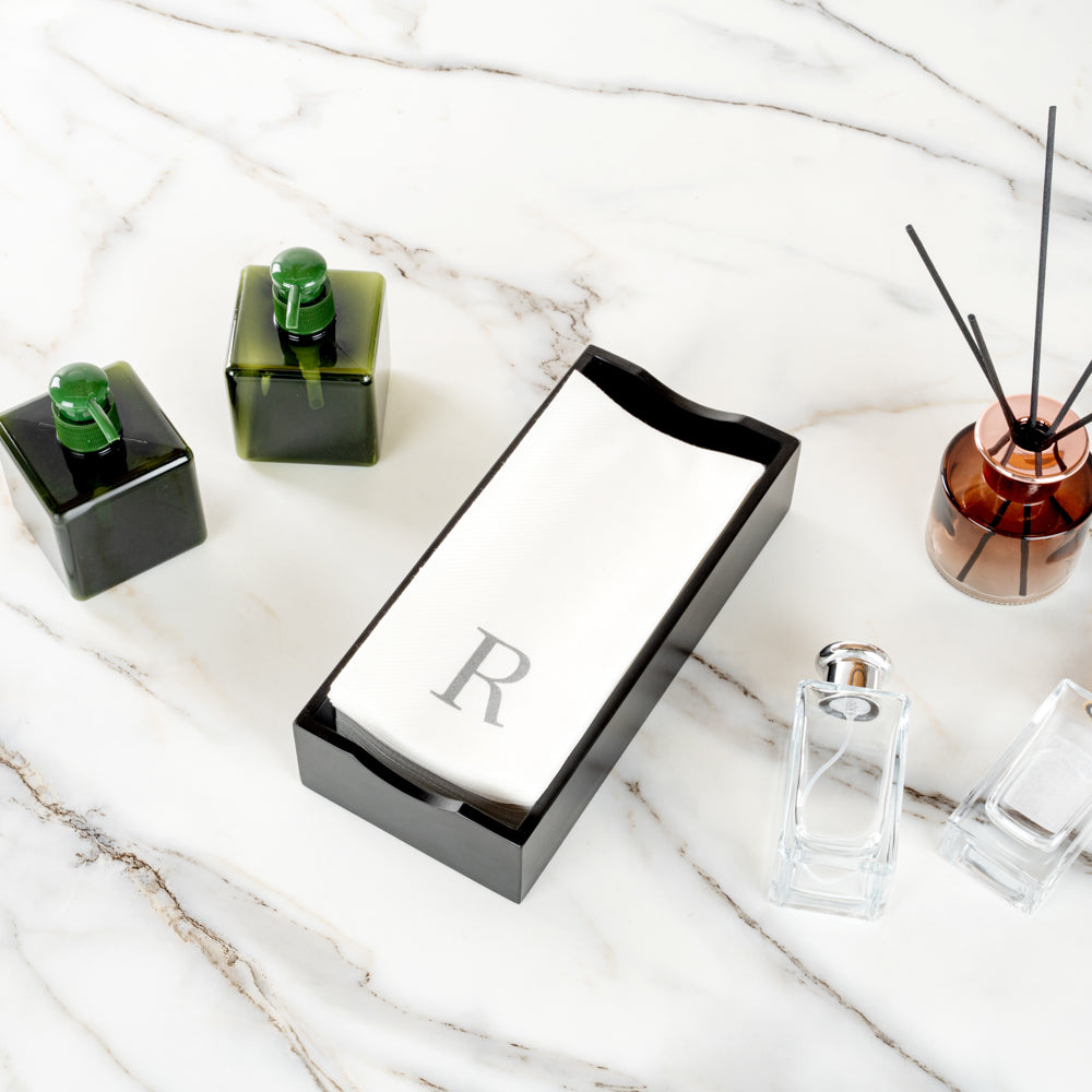 Luxenap Rectangle Silver Letter R White Paper Linen-Feel Guest Towel / Napkin - Air Laid, Sans Serif Font - 15 3/4" x 8" - 2000 count box
