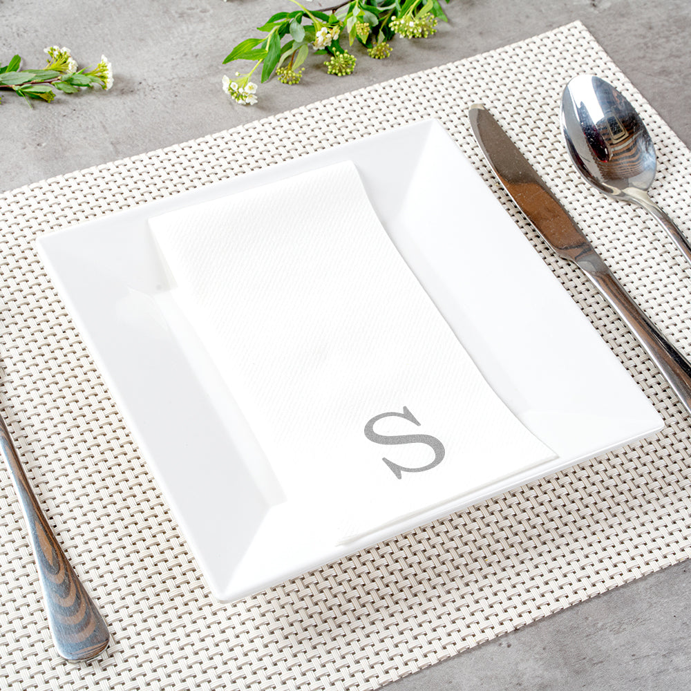 Luxenap Rectangle Silver Letter S White Paper Linen-Feel Guest Towel / Napkin - Air Laid, Sans Serif Font - 15 3/4" x 8" - 2000 count box