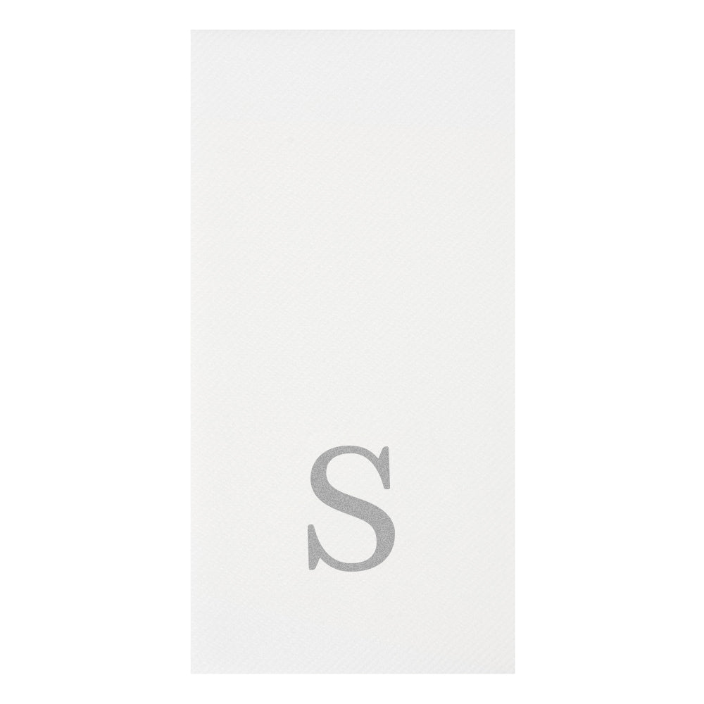 Luxenap Rectangle Silver Letter S White Paper Linen-Feel Guest Towel / Napkin - Air Laid, Sans Serif Font - 15 3/4" x 8" - 50 count box