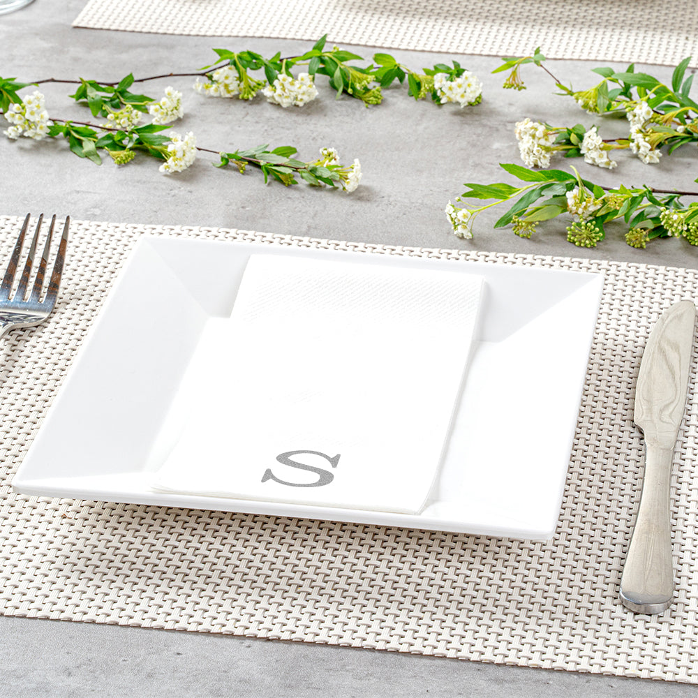 Luxenap Rectangle Silver Letter S White Paper Linen-Feel Guest Towel / Napkin - Air Laid, Sans Serif Font - 15 3/4" x 8" - 50 count box