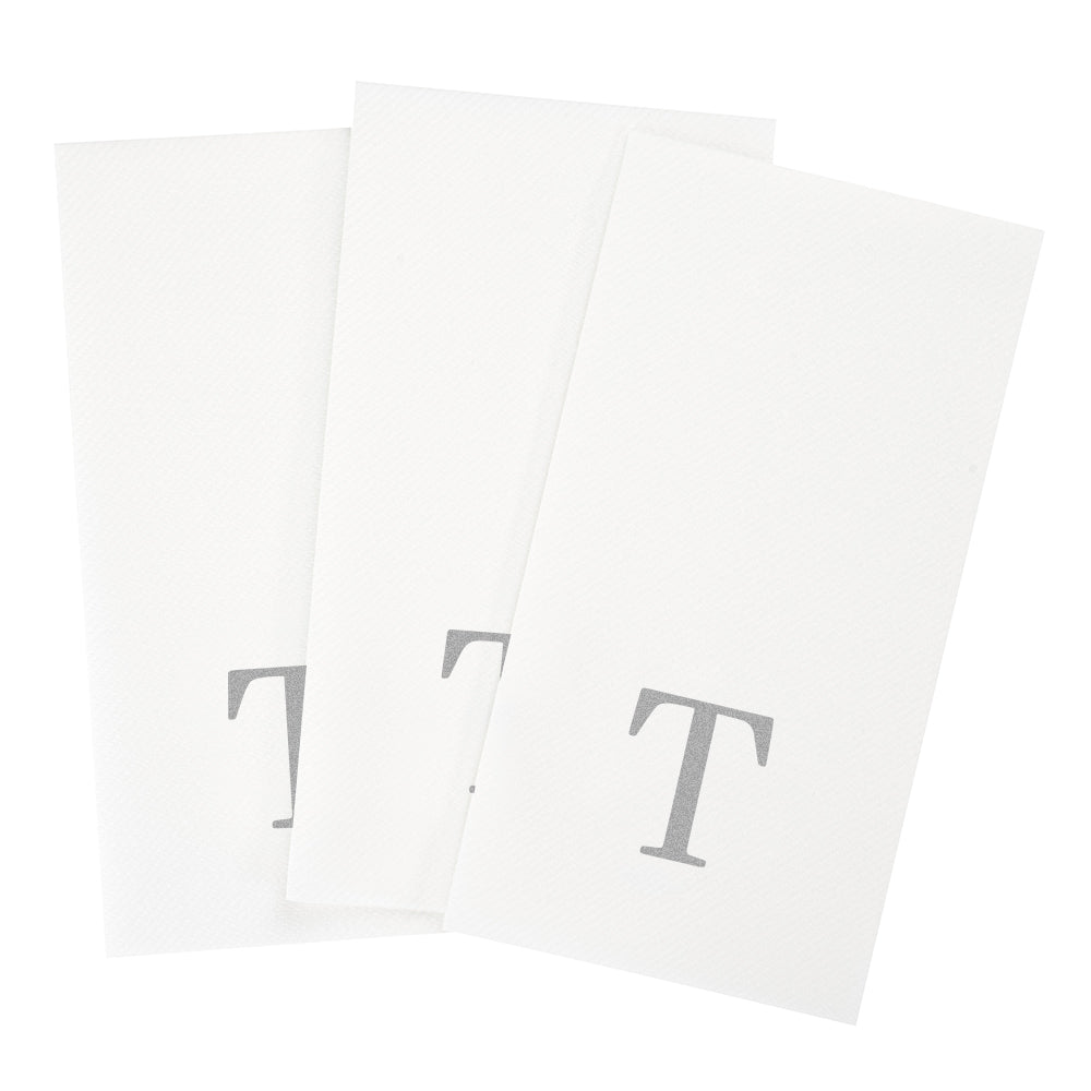 Luxenap Rectangle Silver Letter T White Paper Linen-Feel Guest Towel / Napkin - Air Laid, Sans Serif Font - 15 3/4" x 8" - 50 count box