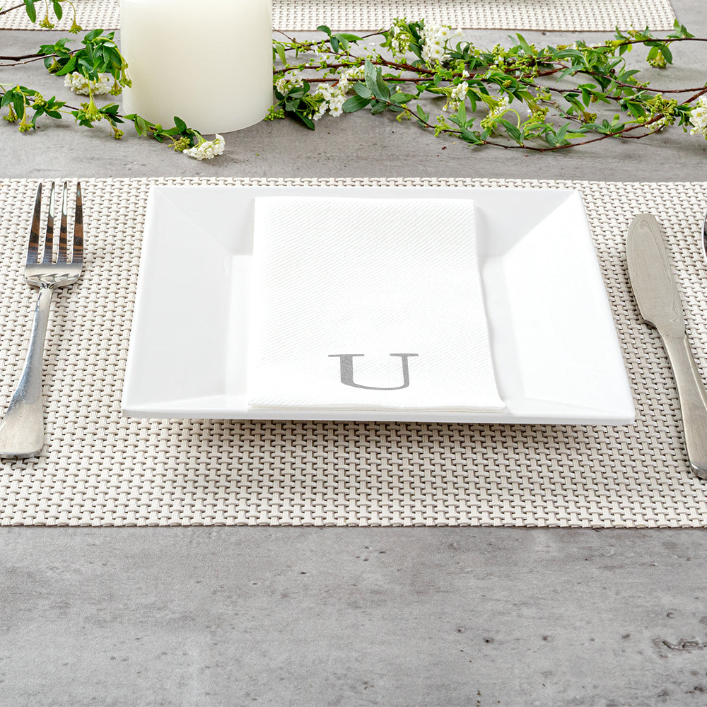 Luxenap Rectangle Silver Letter U White Paper Linen-Feel Guest Towel / Napkin - Air Laid, Sans Serif Font - 15 3/4" x 8" - 2000 count box