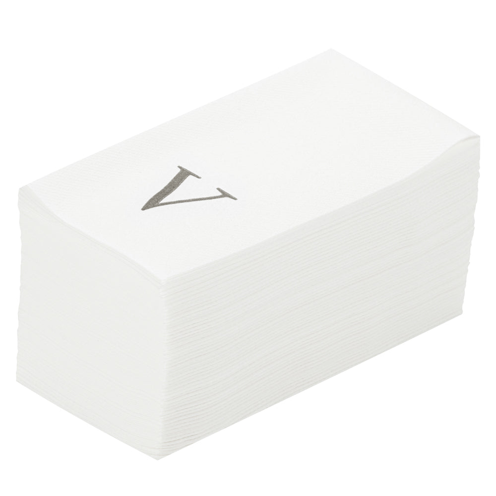 Luxenap Rectangle Silver Letter V White Paper Linen-Feel Guest Towel / Napkin - Air Laid, Sans Serif Font - 15 3/4" x 8" - 50 count box