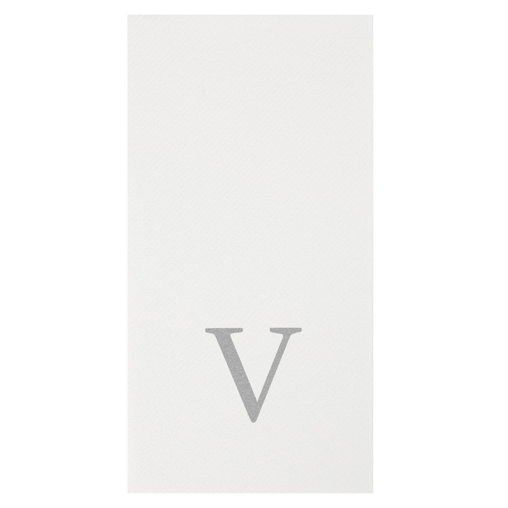 Luxenap Rectangle Silver Letter V White Paper Linen-Feel Guest Towel / Napkin - Air Laid, Sans Serif Font - 15 3/4" x 8" - 50 count box