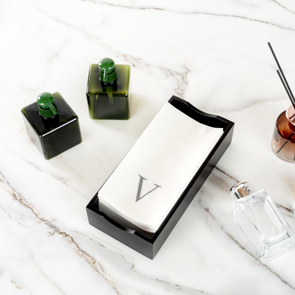 Luxenap Rectangle Silver Letter V White Paper Linen-Feel Guest Towel / Napkin - Air Laid, Sans Serif Font - 15 3/4" x 8" - 50 count box