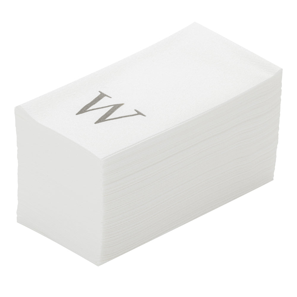 Luxenap Rectangle Silver Letter W White Paper Linen-Feel Guest Towel / Napkin - Air Laid, Sans Serif Font - 15 3/4" x 8" - 50 count box