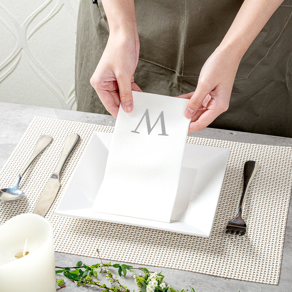Luxenap Rectangle Silver Letter W White Paper Linen-Feel Guest Towel / Napkin - Air Laid, Sans Serif Font - 15 3/4" x 8" - 2000 count box