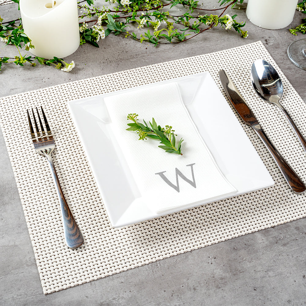 Luxenap Rectangle Silver Letter W White Paper Linen-Feel Guest Towel / Napkin - Air Laid, Sans Serif Font - 15 3/4" x 8" - 2000 count box