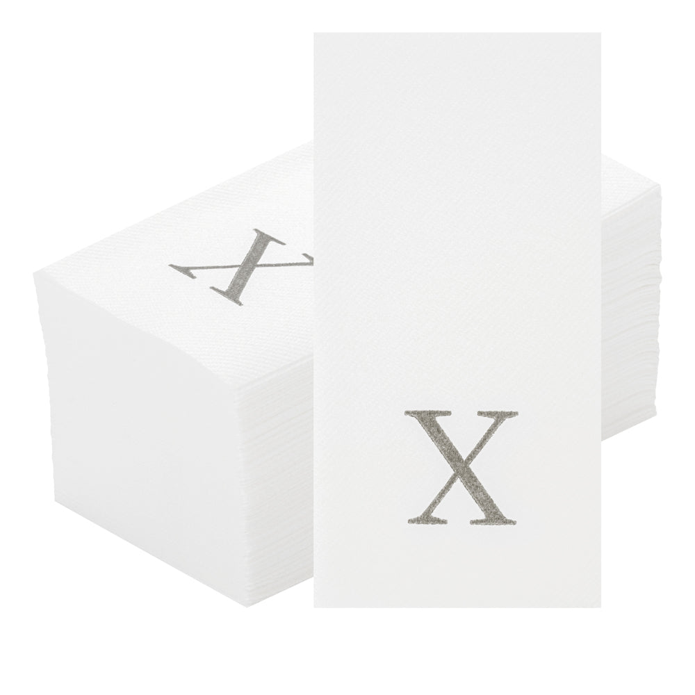 Luxenap Rectangle Silver Letter X White Paper Linen-Feel Guest Towel / Napkin - Air Laid, Sans Serif Font - 15 3/4" x 8" - 50 count box