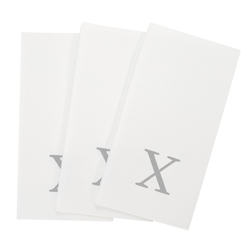 Luxenap Rectangle Silver Letter X White Paper Linen-Feel Guest Towel / Napkin - Air Laid, Sans Serif Font - 15 3/4" x 8" - 50 count box