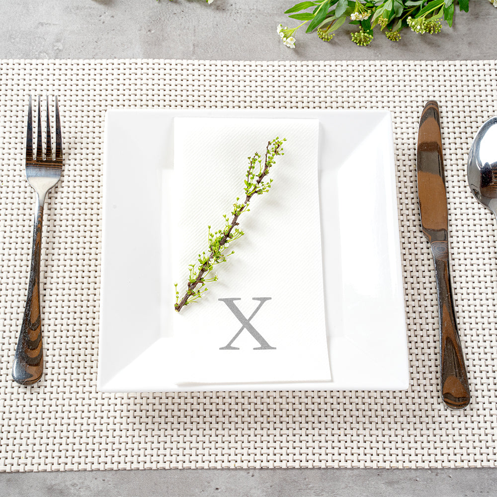 Luxenap Rectangle Silver Letter X White Paper Linen-Feel Guest Towel / Napkin - Air Laid, Sans Serif Font - 15 3/4" x 8" - 50 count box
