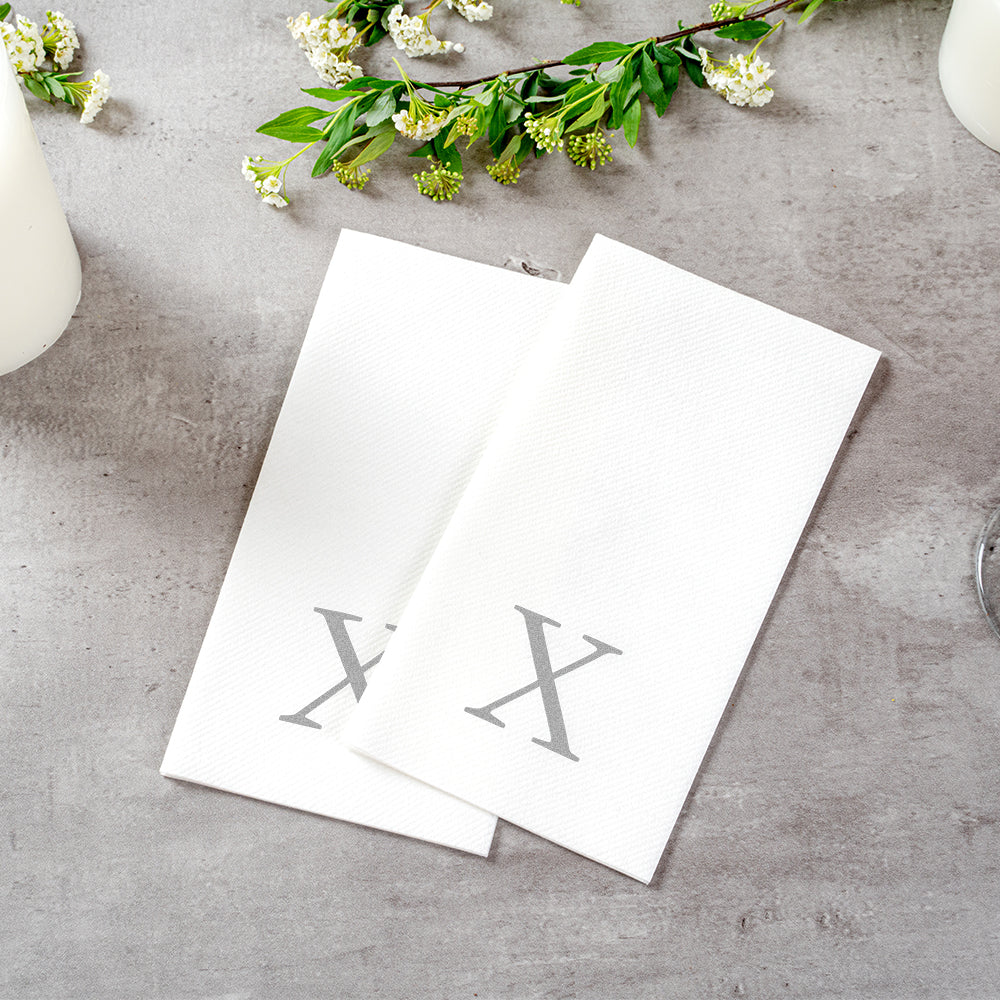 Luxenap Rectangle Silver Letter X White Paper Linen-Feel Guest Towel / Napkin - Air Laid, Sans Serif Font - 15 3/4" x 8" - 50 count box