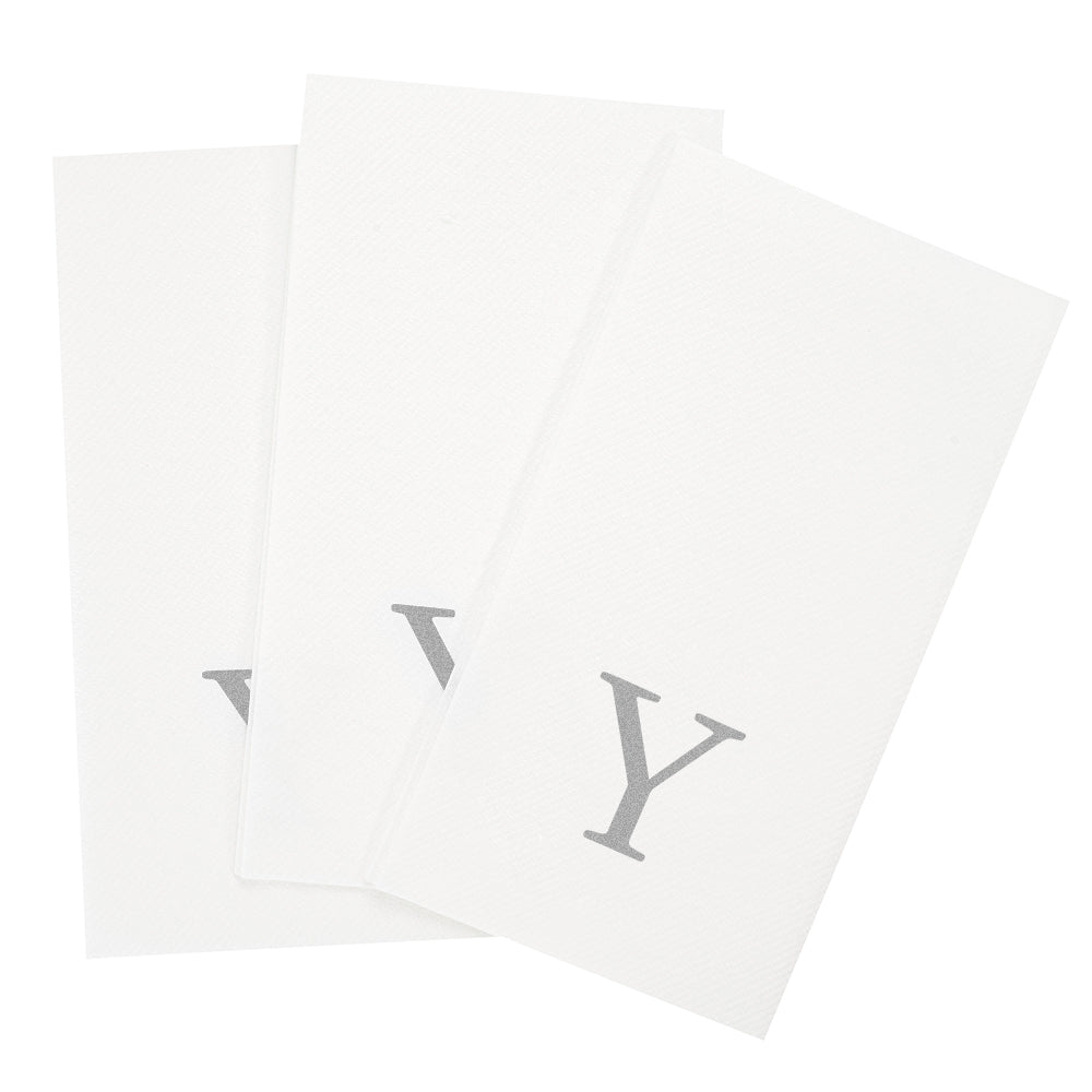 Luxenap Rectangle Silver Letter Y White Paper Linen-Feel Guest Towel / Napkin - Air Laid, Sans Serif Font - 15 3/4" x 8" - 2000 count box