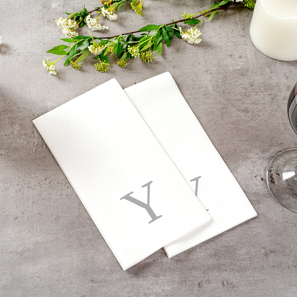 Luxenap Rectangle Silver Letter Y White Paper Linen-Feel Guest Towel / Napkin - Air Laid, Sans Serif Font - 15 3/4" x 8" - 2000 count box