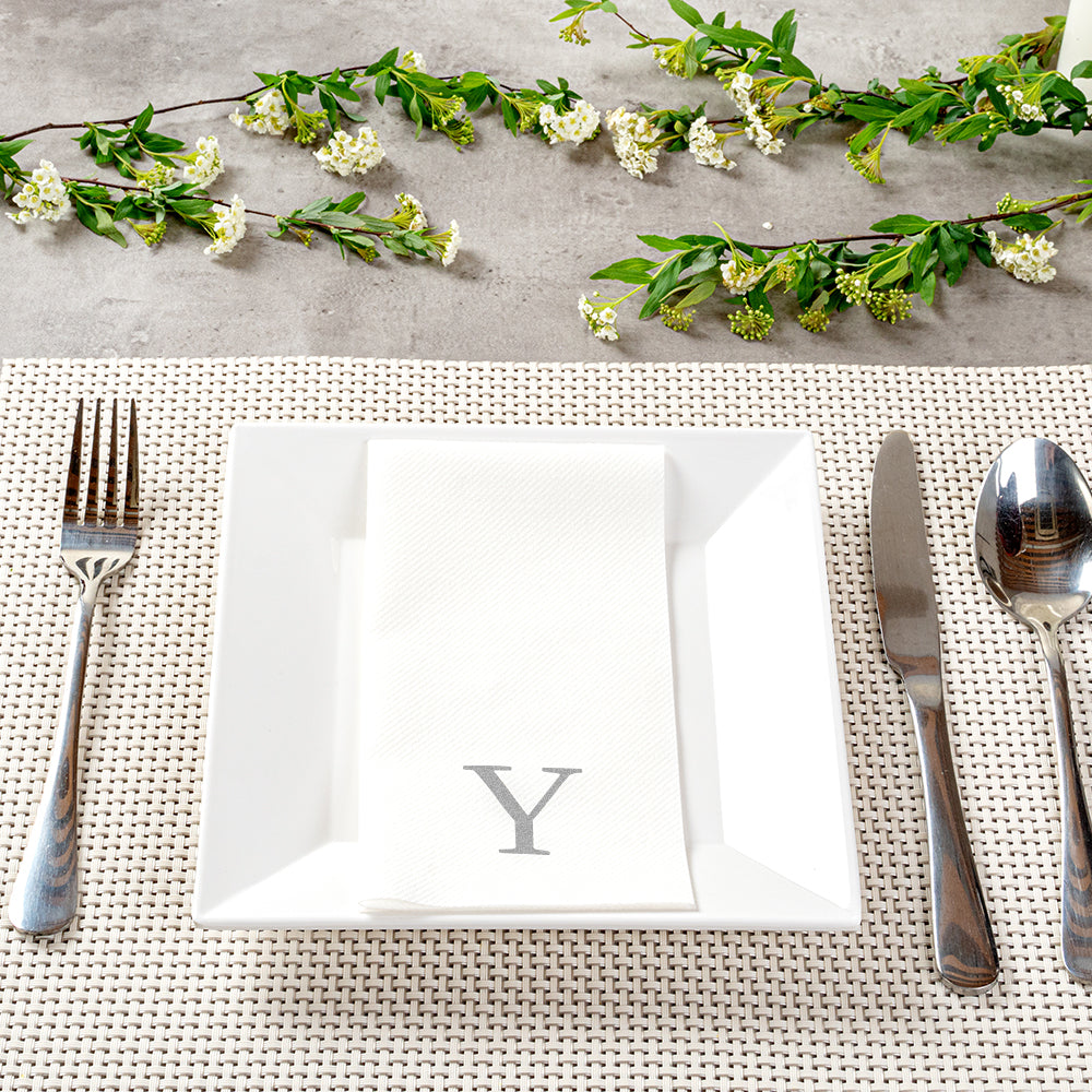 Luxenap Rectangle Silver Letter Y White Paper Linen-Feel Guest Towel / Napkin - Air Laid, Sans Serif Font - 15 3/4" x 8" - 2000 count box