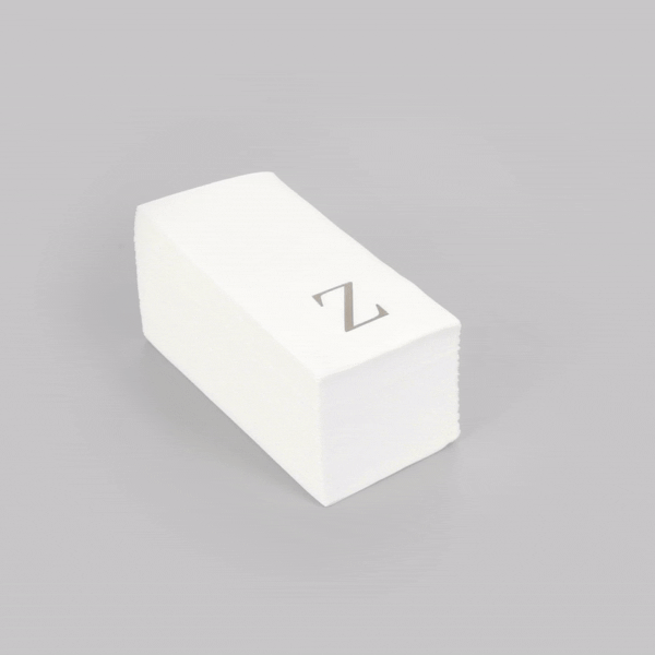 Luxenap Rectangle Silver Letter Z White Paper Linen-Feel Guest Towel / Napkin - Air Laid, Sans Serif Font - 15 3/4" x 8" - 50 count box