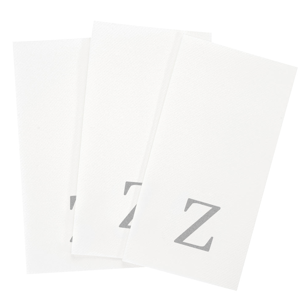 Luxenap Rectangle Silver Letter Z White Paper Linen-Feel Guest Towel / Napkin - Air Laid, Sans Serif Font - 15 3/4" x 8" - 50 count box
