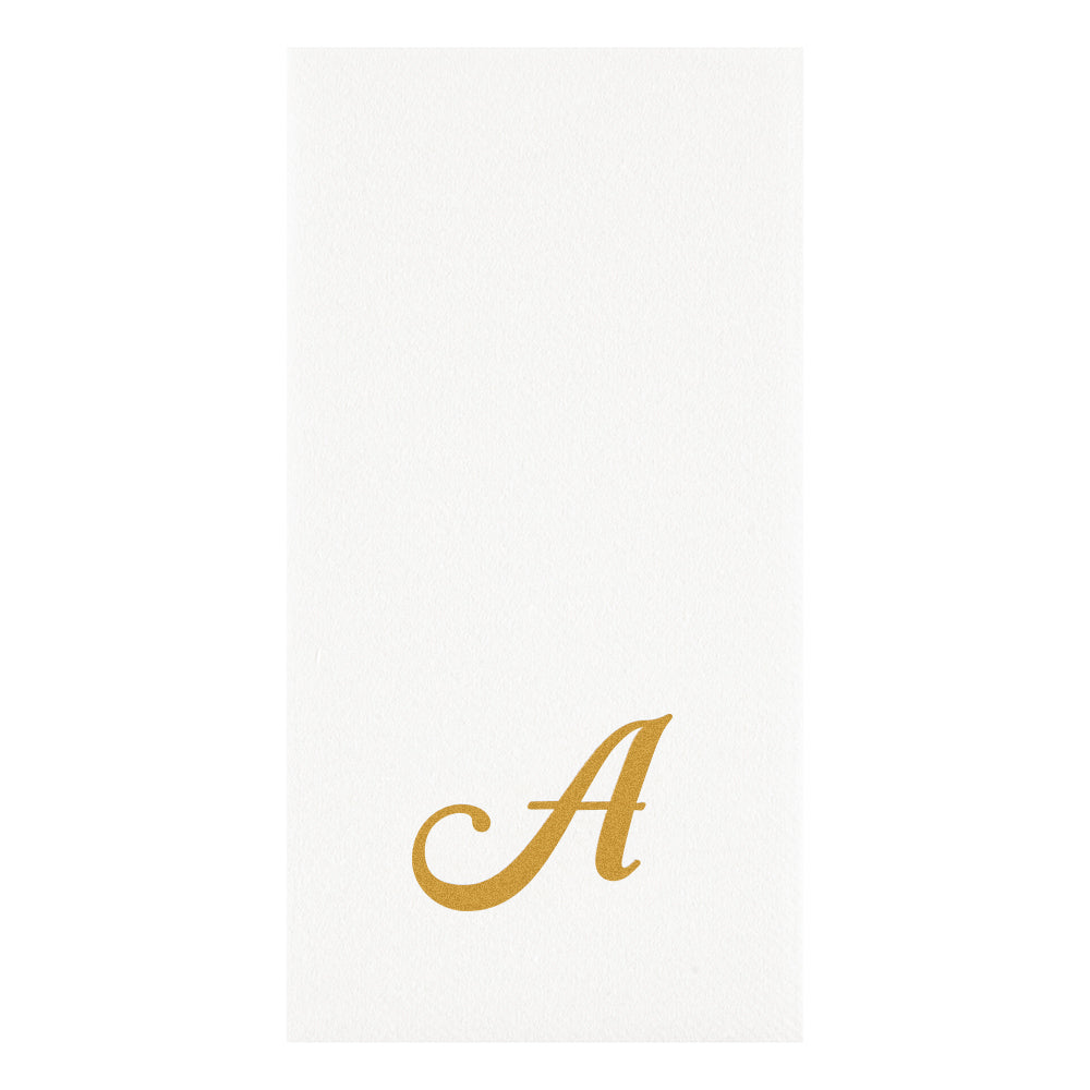 Luxenap Rectangle Gold Letter A White Paper Linen-Feel Guest Towel / Napkin - Air Laid, Cursive Font - 15 3/4" x 8" - 50 count box
