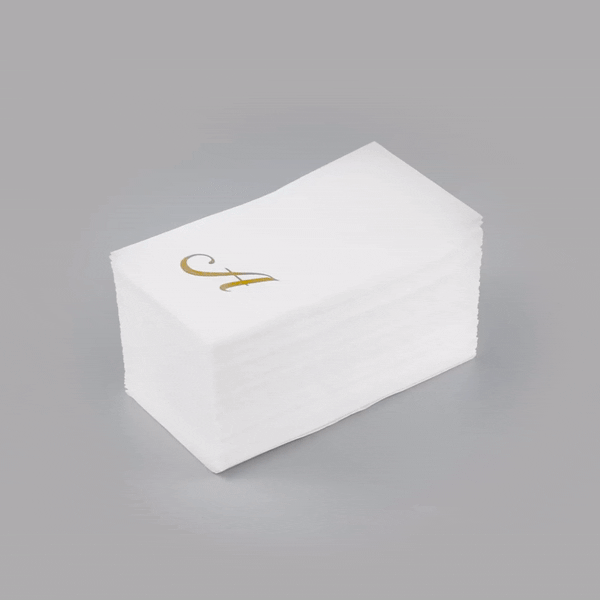 Luxenap Rectangle Gold Letter A White Paper Linen-Feel Guest Towel / Napkin - Air Laid, Cursive Font - 15 3/4" x 8" - 2000 count box