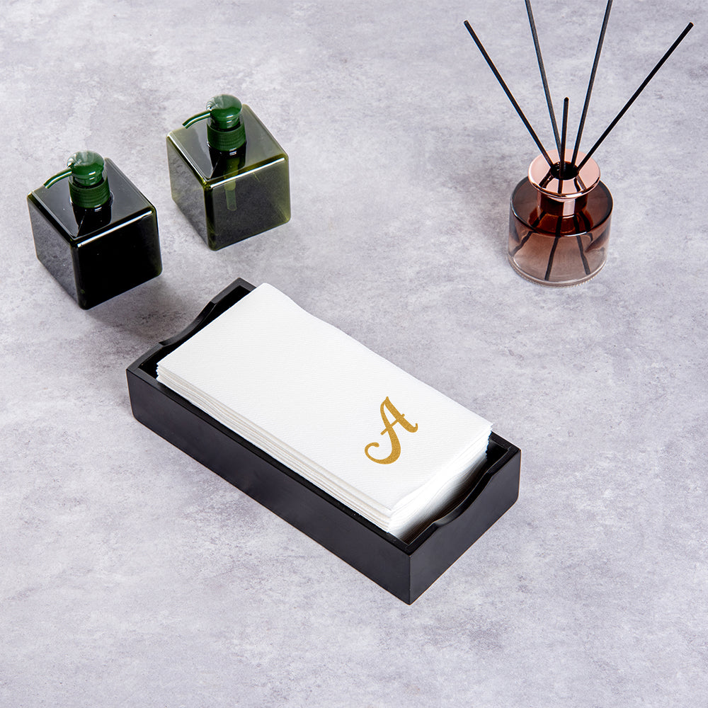 Luxenap Rectangle Gold Letter A White Paper Linen-Feel Guest Towel / Napkin - Air Laid, Cursive Font - 15 3/4" x 8" - 2000 count box