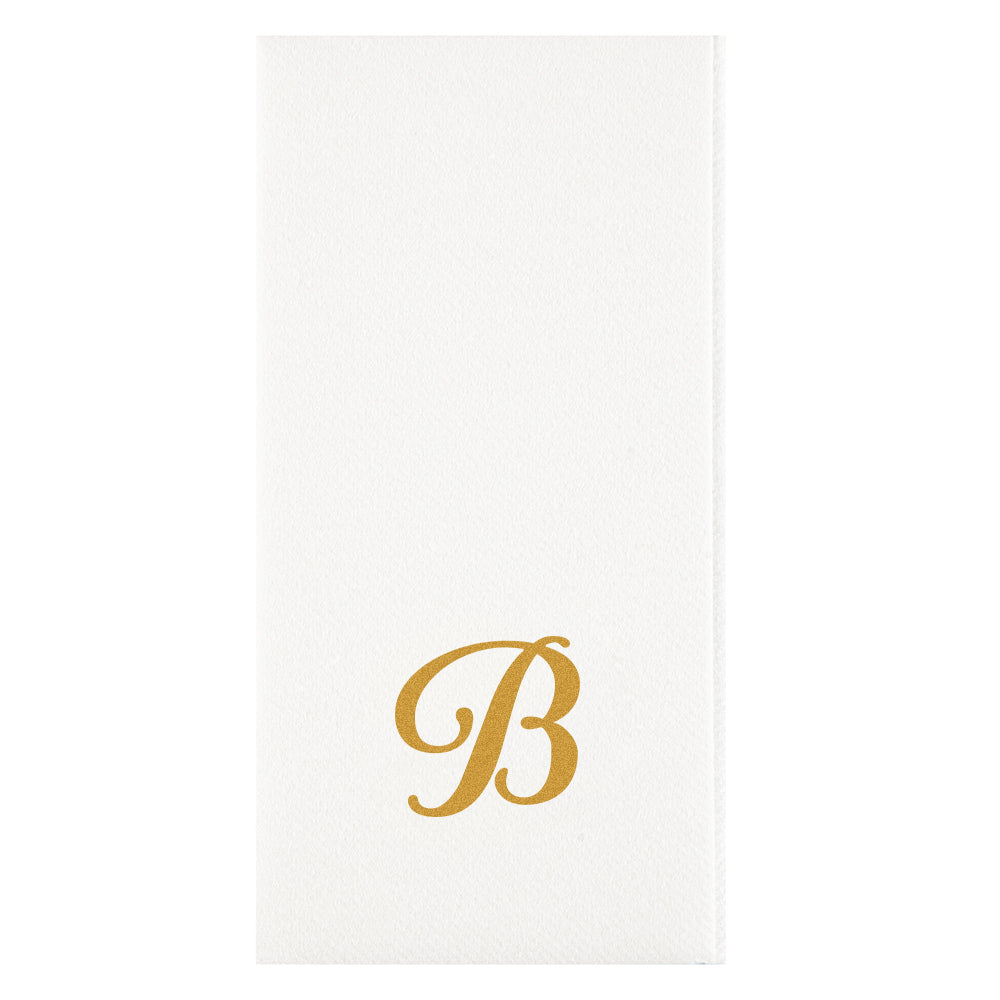 Luxenap Rectangle Gold Letter B White Paper Linen-Feel Guest Towel / Napkin - Air Laid, Cursive Font - 15 3/4" x 8" - 2000 count box