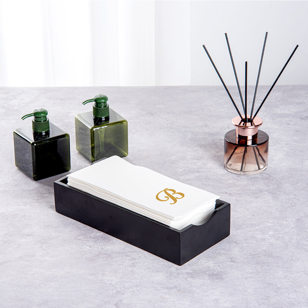 Luxenap Rectangle Gold Letter B White Paper Linen-Feel Guest Towel / Napkin - Air Laid, Cursive Font - 15 3/4" x 8" - 2000 count box